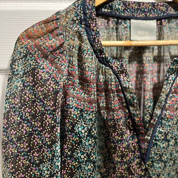 Anthropologie Maeve Poppy Print Pull Over 3/4 Length Sleeves V-neck Blouse Sz XS - Picture 6 of 12